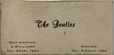 Lot 351 - THE BEATLES ALLAN WILLIAMS BUSINESS CARD.
