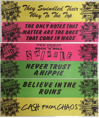 Lot 400 - SEX PISTOLS GREAT ROCK AND ROLL SWINDLE ORIGINAL PROMO BANNER SET OF SIX