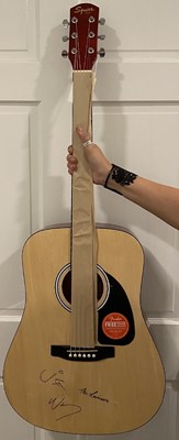 Lot 4 - THE LUMINEERS - HANDWRITTEN ‘OPHELIA’ LYRICS AND SIGNED GUITAR