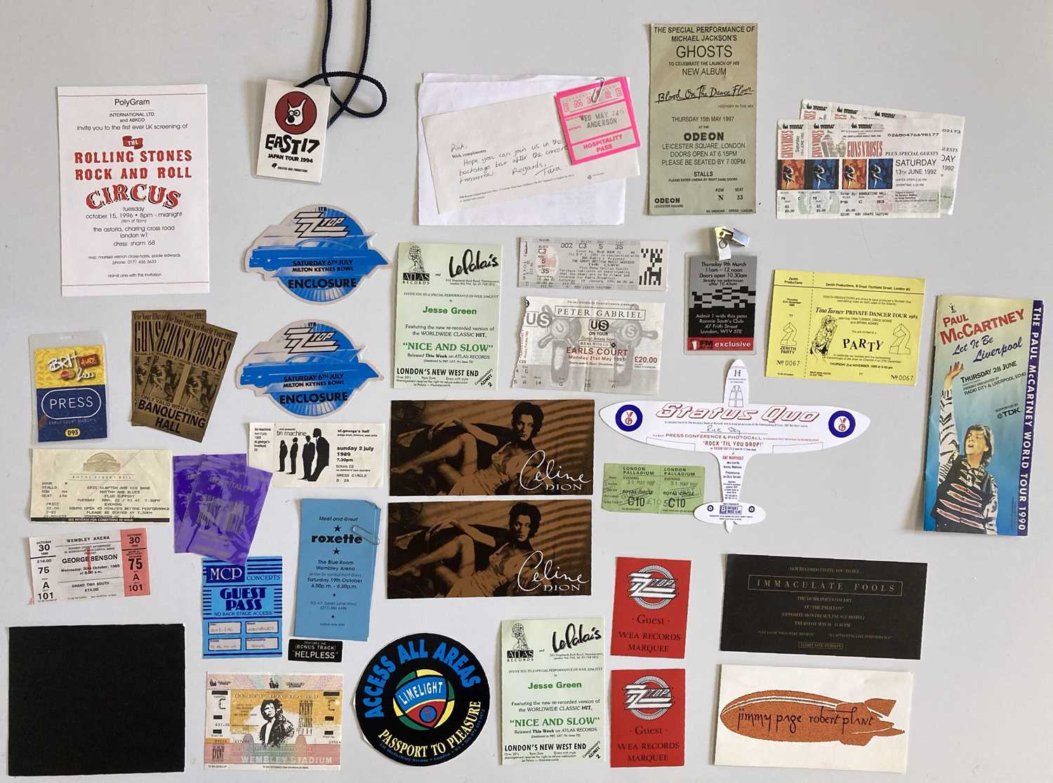 Lot 116 - TICKETS, BACKSTAGE PASSES AND EVENT INVITES - PAGE / PLANT / MCCARTNEY AND MORE.