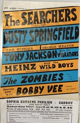Lot 73 - THE SEARCHERS / DUSTY SPRINGFIELD / ZOMBIES 1965 CARDIFF HANDBILL AND TICKET STUBS