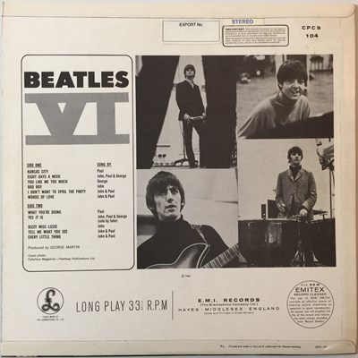 Lot 22 - THE BEATLES - BEATLES VI LP (ORIGINAL EXPORT COPY - CPCS 104)