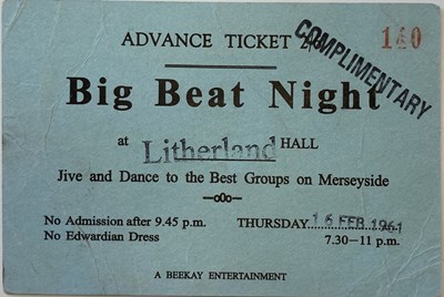 Lot 311 - 1961 BEATLES BIG BEAT LITHERLAND TICKET.