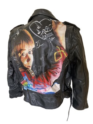 Lot 326 - LEATHER JACKET SIGNED BY MEMBERS OF IRON MAIDEN.