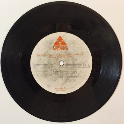 Lot 79 - SHEILA ANTHONY - LIVIN' IN LOVE 7" ACETATE (RT13)