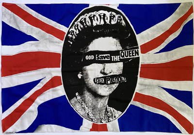 Lot 215 - ORIGINAL SEX PISTOLS GOD SAVE THE QUEEN FLAG.