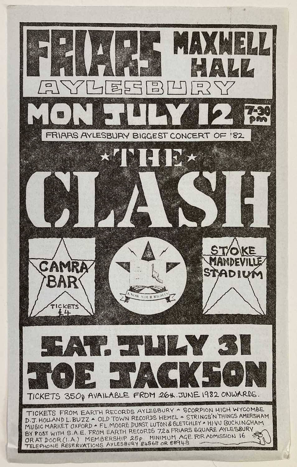 Lot 197 - THE CLASH - FRIARS AYLESBURY HANDBILL.