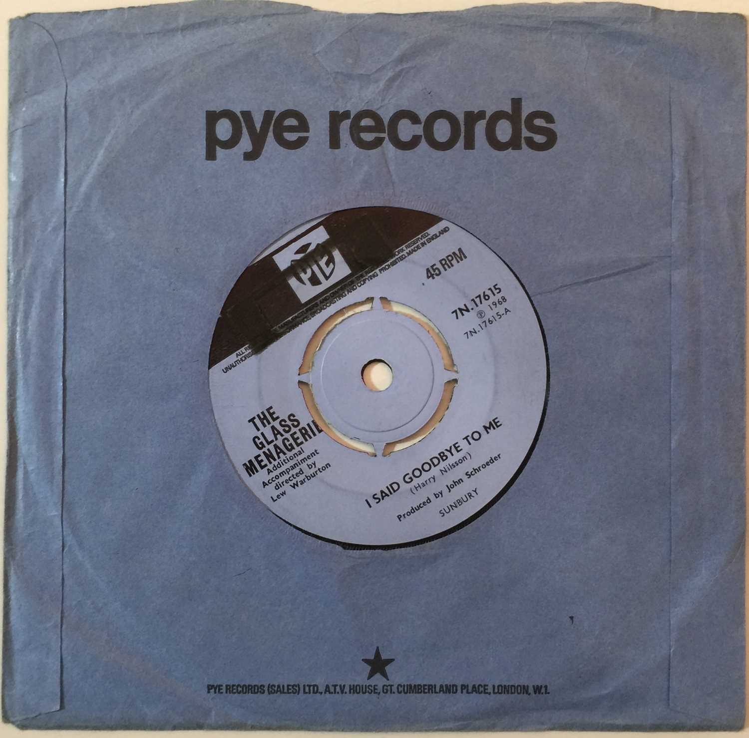 Lot 14 - THE GLASS MENAGERIE - FREDERICK JORDAN C/W I SAID GOODBYE TO ME (UK PYE ORIGINAL - 7N 17615)