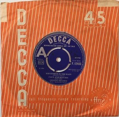 Lot 24 - PAUL AND RITCHIE AND THE CRYING SHAMES - SEPTEMBER IN THE RAIN 7" (ORIGINAL UK DEMO - DECCA F. 12483)