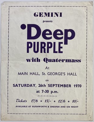 Lot 167 - DEEP PURPLE 1970 HANDBILL AND POSTER.
