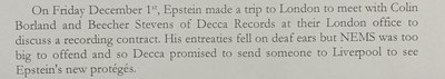 Lot 238 - THE BEATLES - HISTORICAL REJECTION LETTER FROM BRIAN EPSTEIN TO DECCA IN FEBRUARY 1962