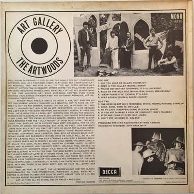 Lot 64 - THE ARTWOODS - ART GALLERY LP (ORIGINAL UK MONO COPY - DECCA LK 4830)