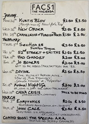 Lot 445 - ORIGINAL HACIENDA LISTING FLYER - THE SMITHS 3RD PERFORMANCE