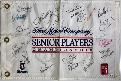 Lot 185 - CHAMPIONSHIP PIN FLAG SIGNED BY PALMER / WATSON / NICKLAUS ETC.