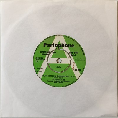 Lot 181 - THE AQUARIAN AGE - 10,000 WORDS IN A CARDBOARD BOX 7" (ORIGINAL UK DEMO - PARLOPHONE R 5700)