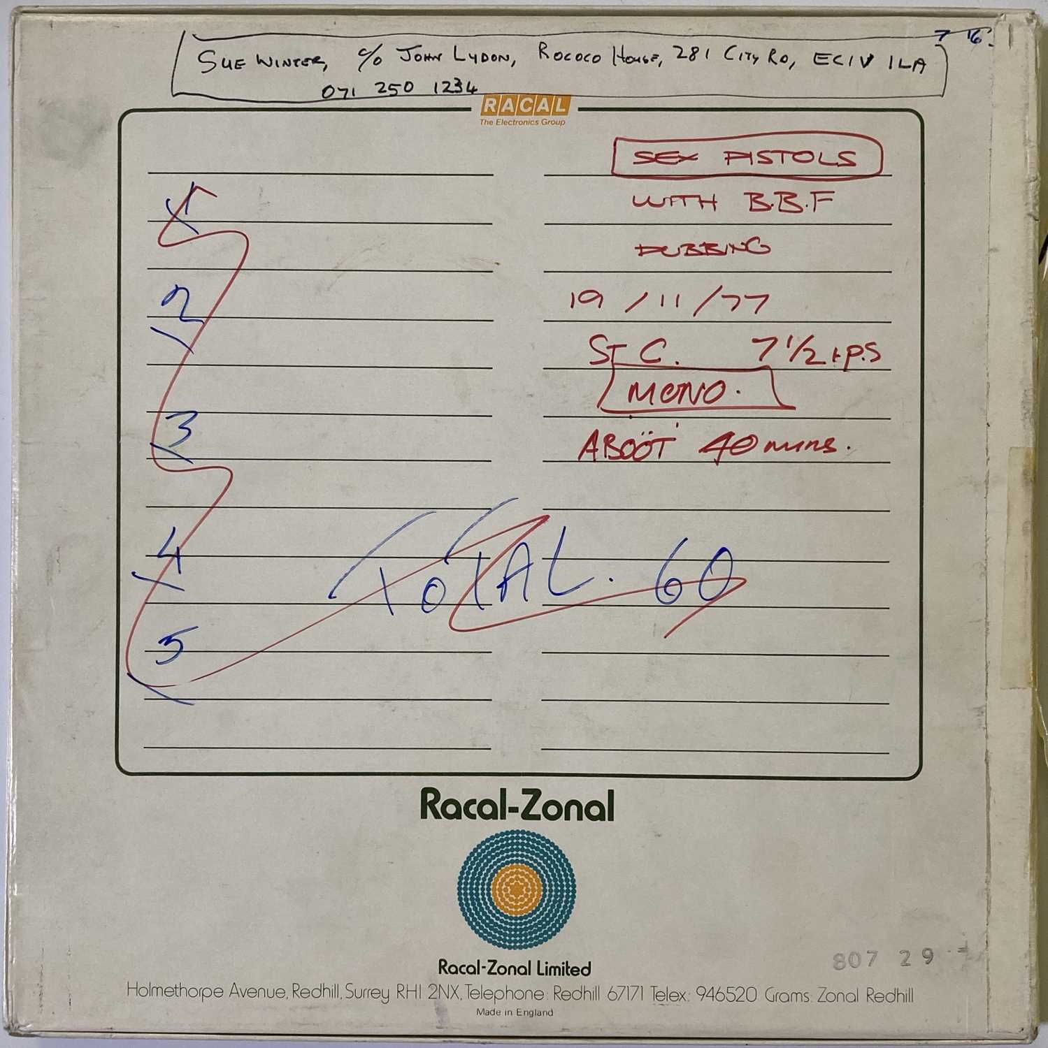 Lot 331 - THE SEX PISTOLS - ORIGINAL 1977 RADIO CLYDE TAPE REEL.