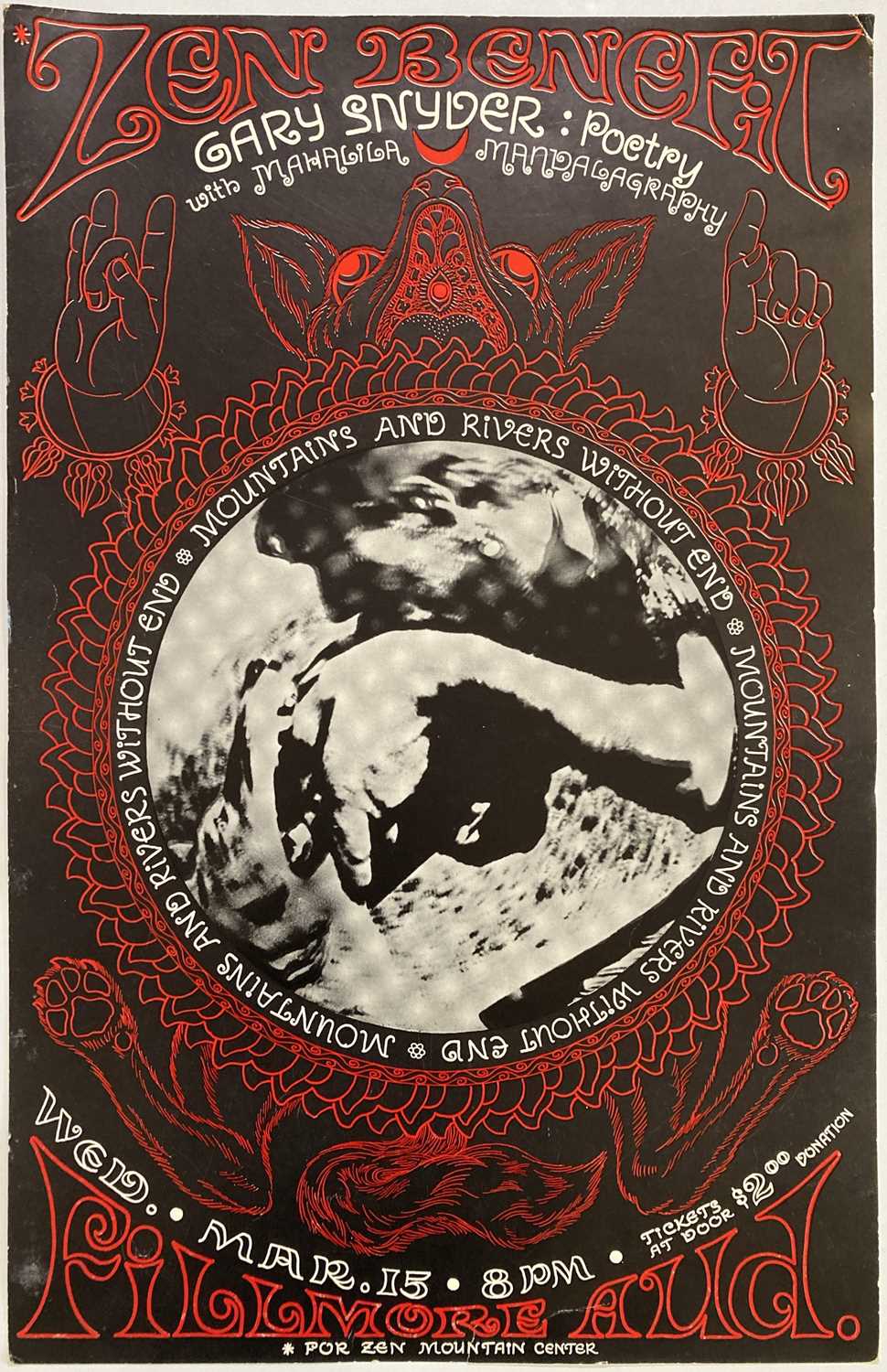 Lot 110 - 1968 FILLMORE ZEN MOUNTAIN CENTER BENEFIT POSTER.