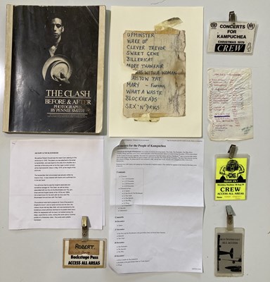 Lot 59 - CONCERT MEMORABILIA - IAN DURY SET LIST / CLASH BACKSTAGE PASSES.