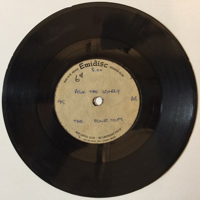 Lot 23 - THE FOUR TOPS - ASK THE LONELY 7" - ORIGINAL UK EMIDISC ACETATE RECORDING