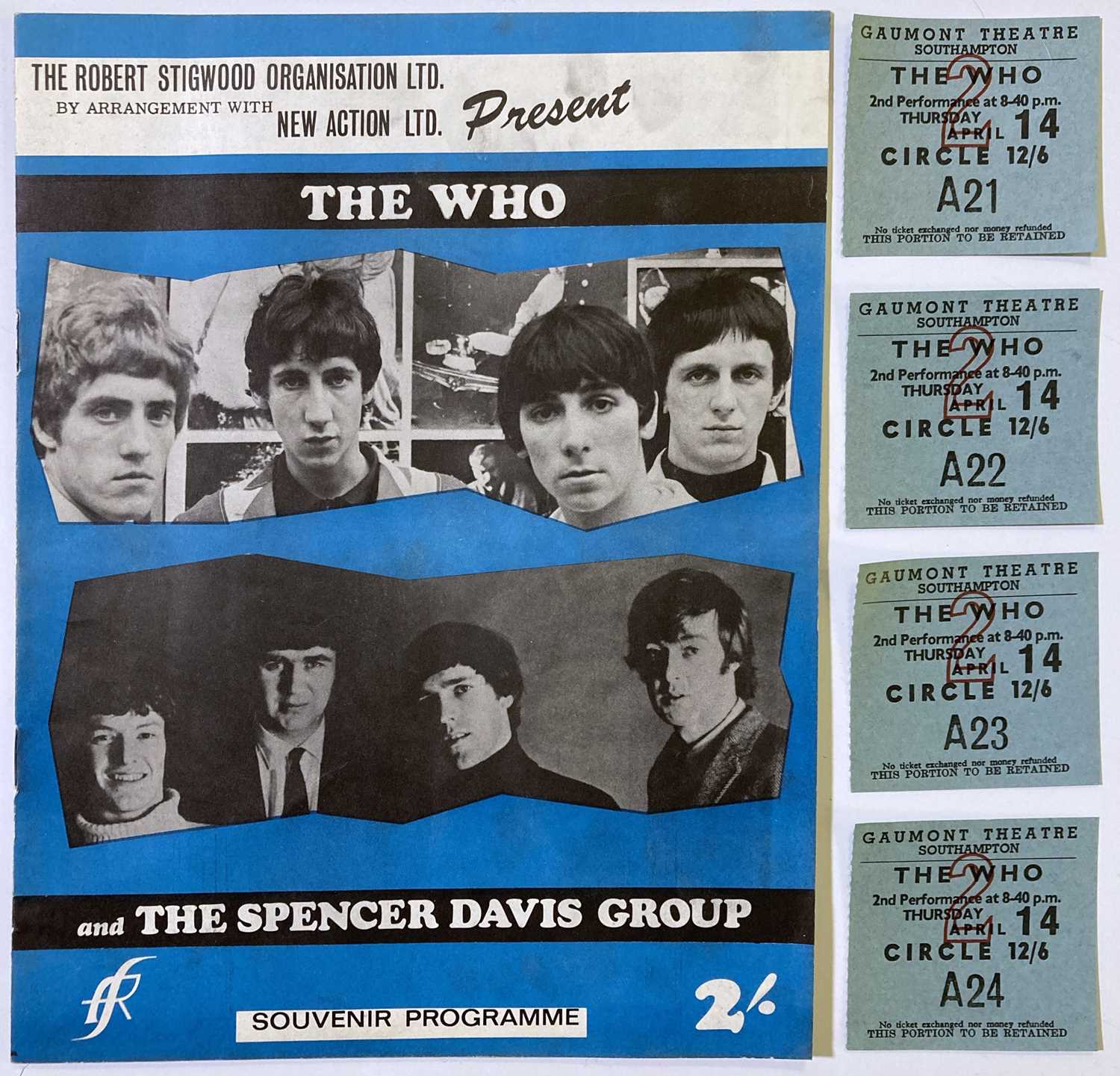 Lot 63 - THE WHO - GAUMONT SOUTHAMPTON ORIGINAL 1966 PROGRAMME AND TICKET STUBS.