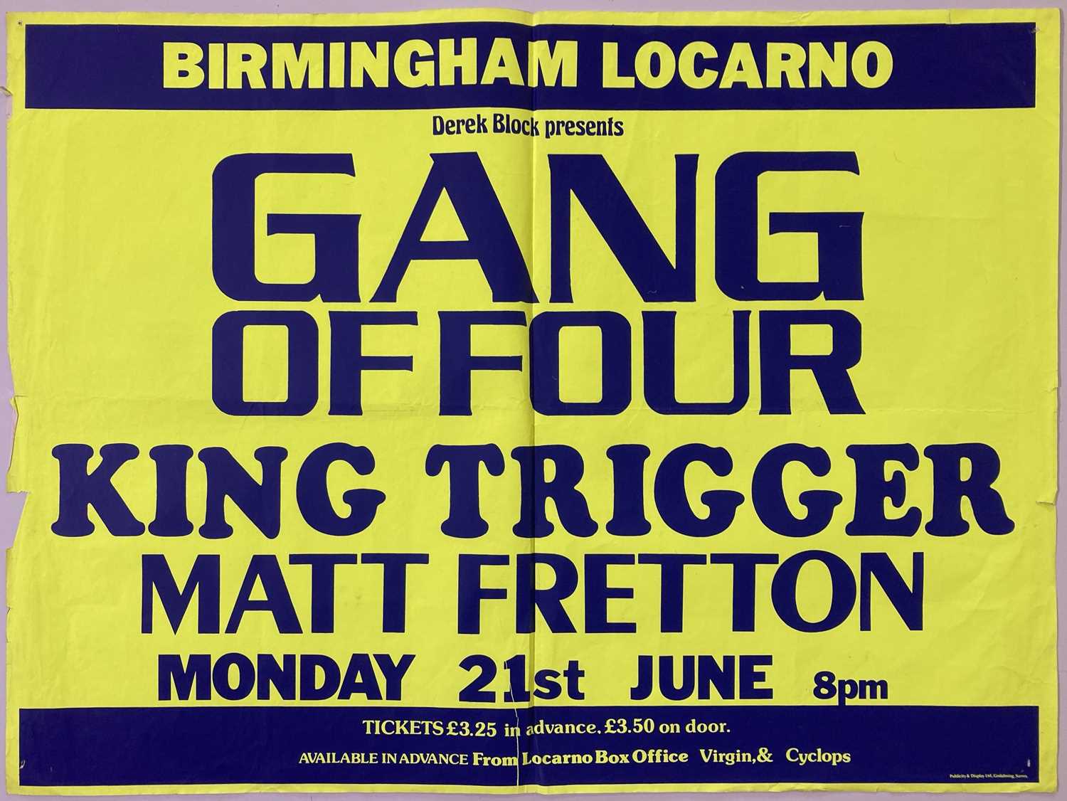 Lot 132 - GANG OF FOUR ORIGINAL C 1980S CONCERT POSTER.