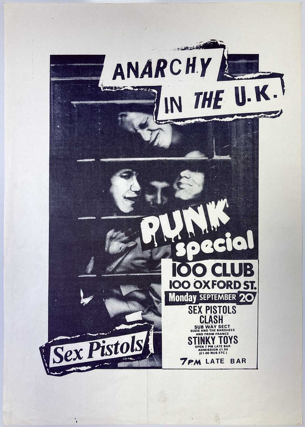 Lot 338 - SEX PISTOLS / THE CLASH - ORIGINAL 100 CLUB CONCERT POSTER.