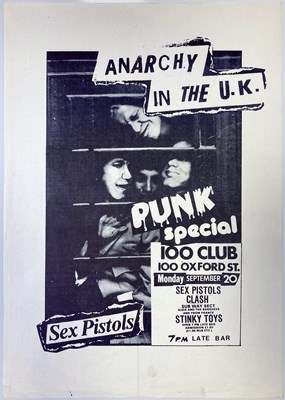 Lot 338 - SEX PISTOLS / THE CLASH - ORIGINAL 100 CLUB CONCERT POSTER.