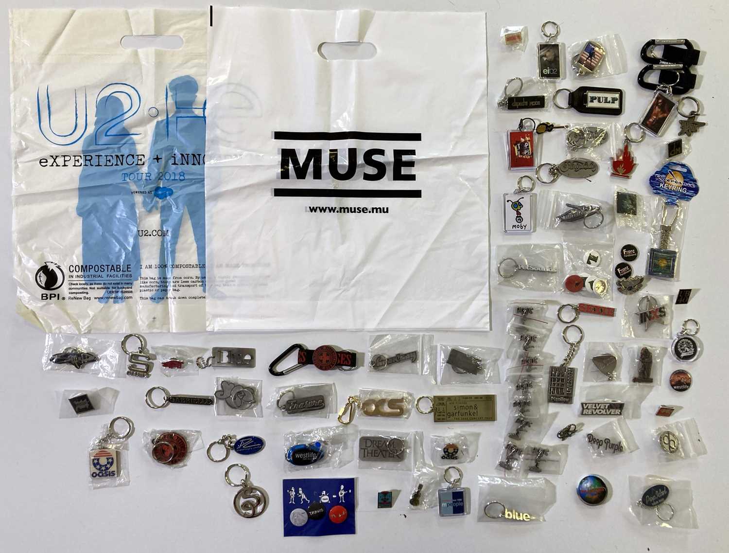 Lot 58 - ROCK/POP RELATED KEYRINGS & PIN BADGES.