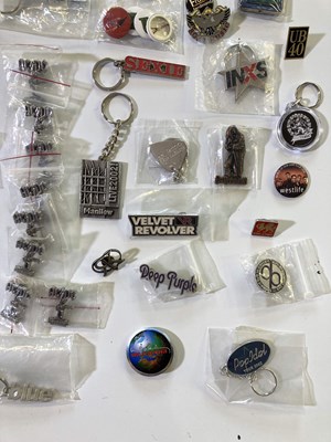 Lot 58 - ROCK/POP RELATED KEYRINGS & PIN BADGES.