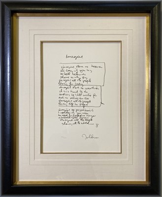Lot 227 - LIMITED EDITION 'IMAGINE' JOHN LENNON HANDWRITTEN LYRIC PRINT.
