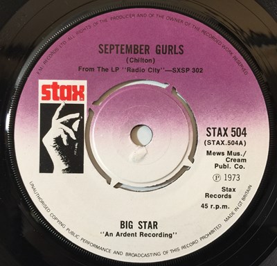 Lot 334 - BIG STAR - SEPTEMBER GURLS 7" (ORIGINAL UK STOCK COPY - STAX 504)