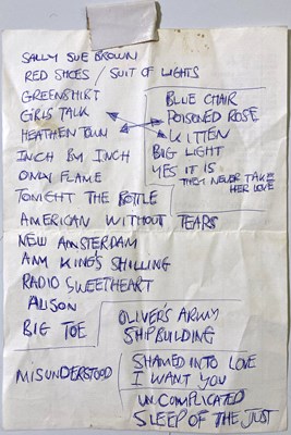 Lot 325 - ELVIS COSTELLO HANDWRITTEN SET LIST.