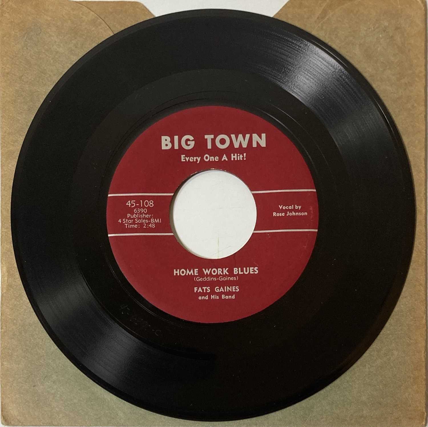 Lot 50 - FATS GAINES AND HIS BAND - HOME WORK BLUES/HE'S A REAL FINE MAN 7" (BIG TOWN RECORDS 45-108)