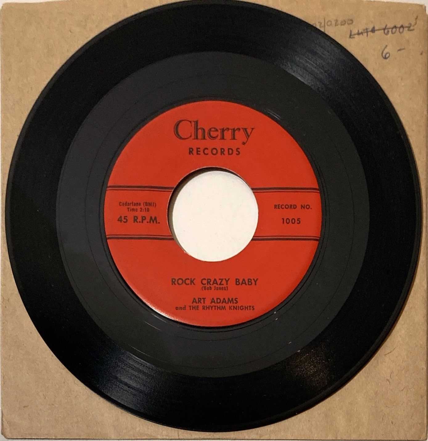 Lot 67 - ART ADAMS AND THE RHYTHM KNIGHTS - ROCK CRAZY BABY/INDIAN JOE 7" (ORIGINAL US COPY - CHERRY REDS 1005)