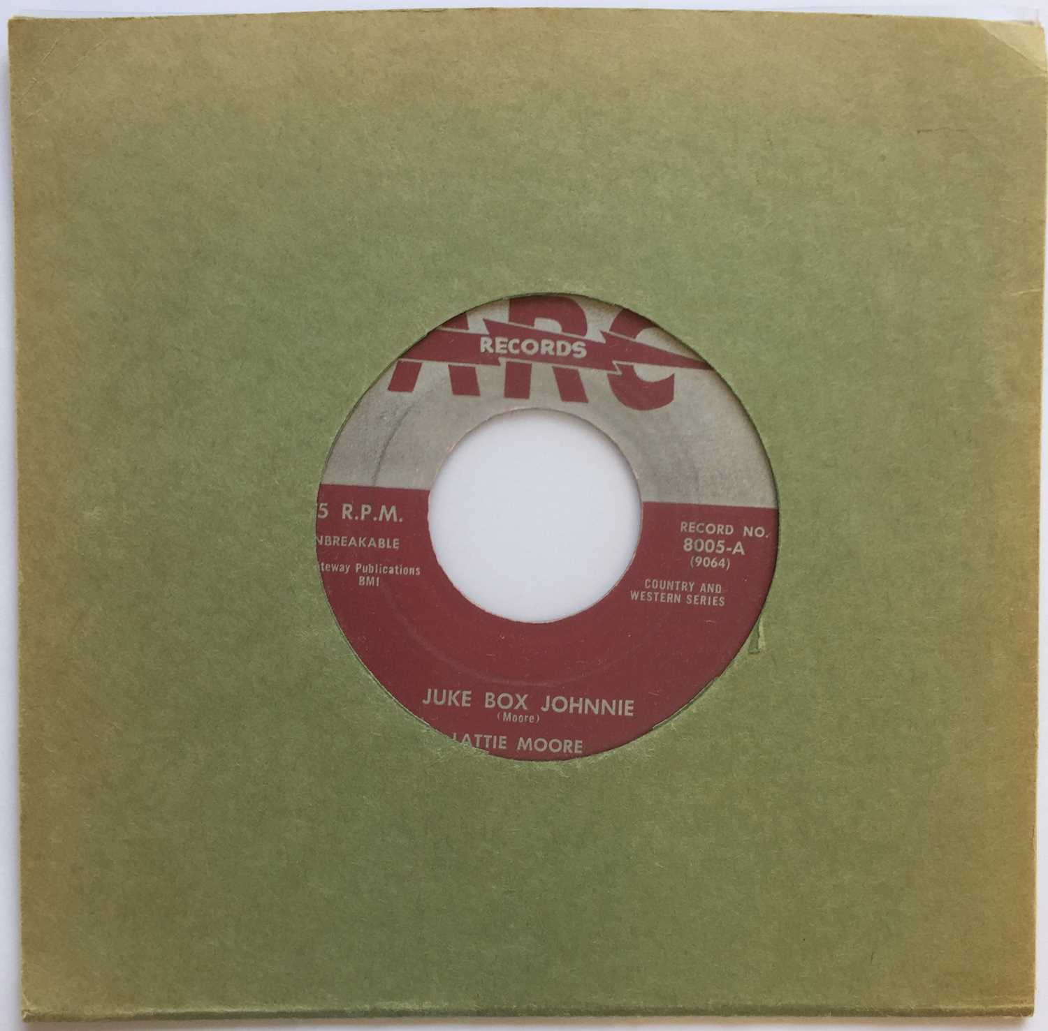 Lot 182 - LATTIE MOORE - JUKE BOX JOHNNIE C/W PRETTY WOMAN BLUES 7" (ORIGINAL US COPY - ARC RECORDS 8005)