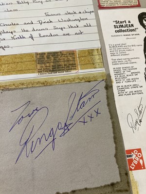 Lot 220 - BEATLES SCRAPBOOK SIGNED BY PAUL, RINGO (TWICE) AND GEORGE.