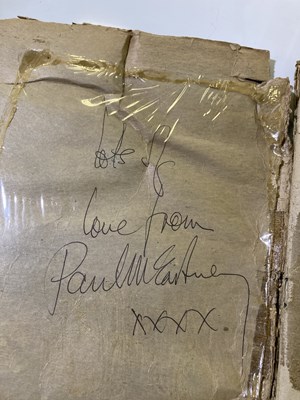 Lot 220 - BEATLES SCRAPBOOK SIGNED BY PAUL, RINGO (TWICE) AND GEORGE.