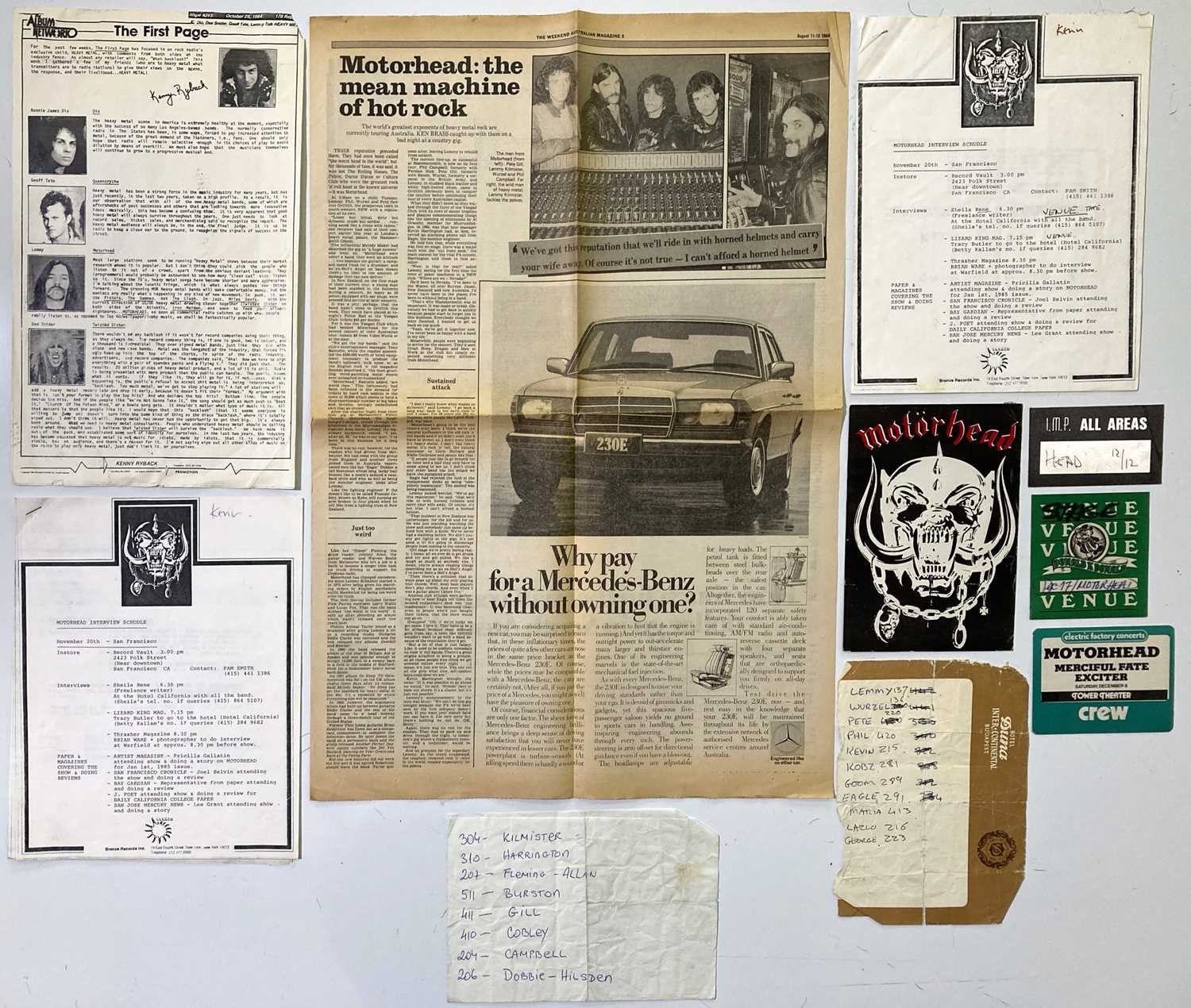 Lot 166 - MOTORHEAD ORIGINAL BACKSTAGE PASSES / CONCERT EPHEMERA.