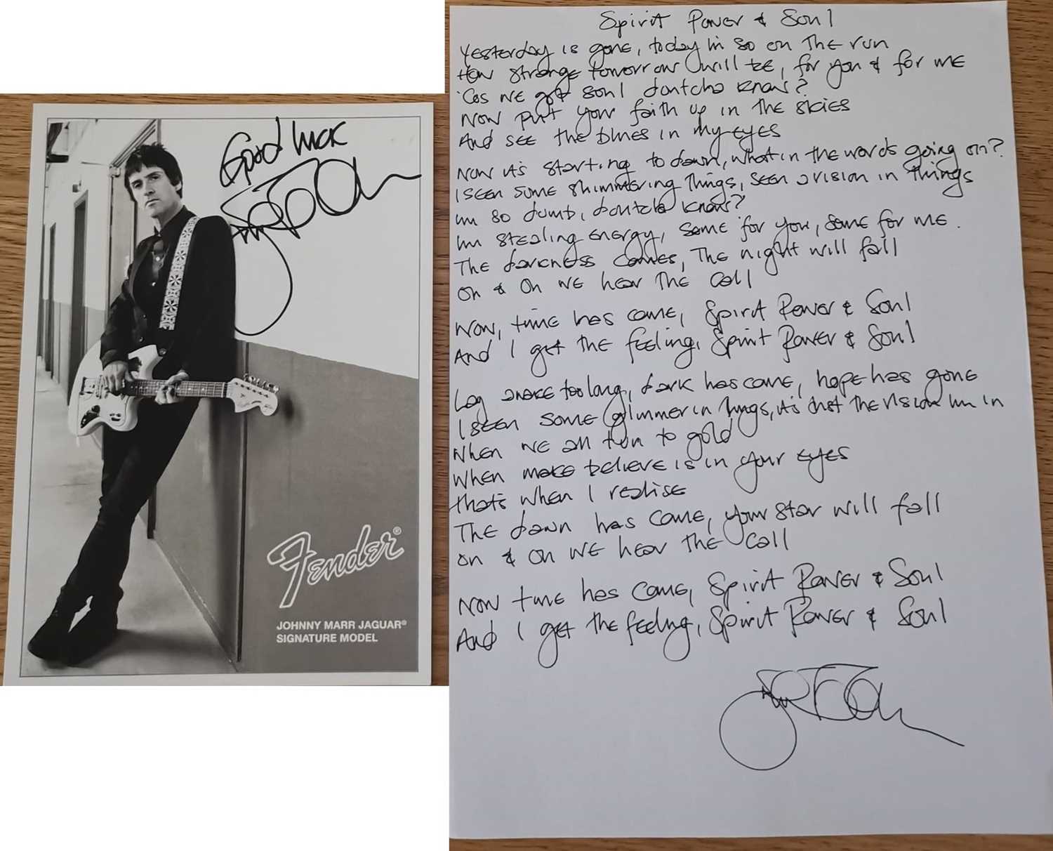 Lot 391 - ROCK AND ROLL AUCTION FOR DEAF AWARENESS - JOHNNY MARR HANDWRITTEN LYRICS.