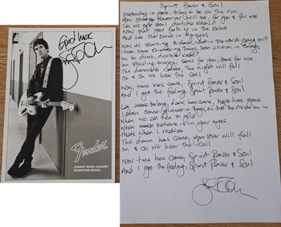 Lot 391 - ROCK AND ROLL AUCTION FOR DEAF AWARENESS - JOHNNY MARR HANDWRITTEN LYRICS.