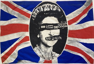 Lot 381 - ORIGINAL SEX PISTOLS GOD SAVE THE QUEEN FLAG.
