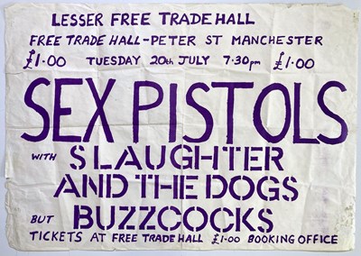 Lot 382 - THE SEX PISTOLS - AN ORIGINAL POSTER FOR THE MANCHESTER FREE TRADE HALL GIG., JULY 1976.