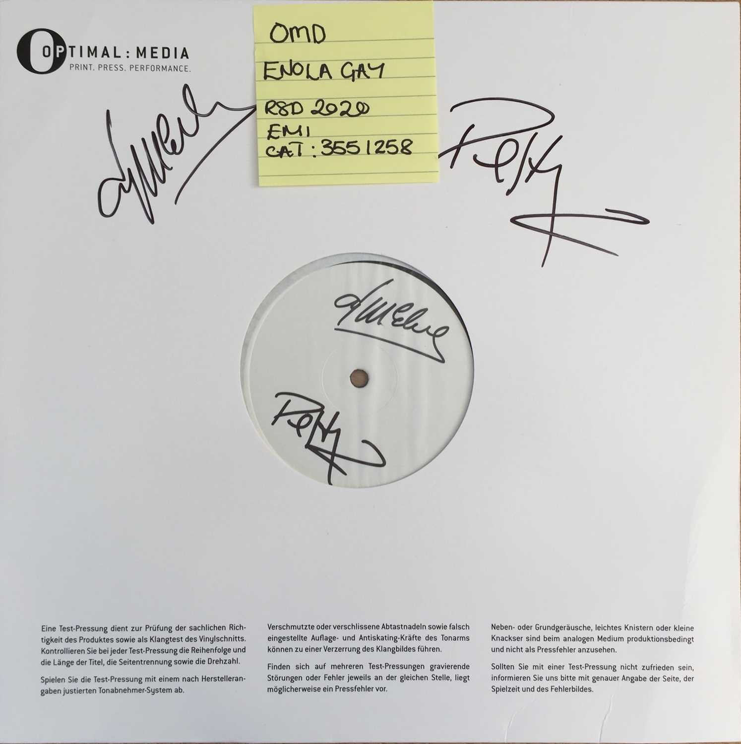 Lot 30 - OMD - ENOLA GAY 12" - ANDY MCCLUSKEY/PAUL HUMPHREYS SIGNED (RSD 2020 - 3551258)
