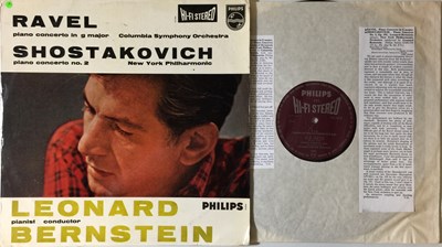 Lot 47 - BERNSTEIN - RAVEL/ SHOSTAKOVICH: PIANO CONCERTOS LP (SIGNED - STEREO - 835525 AY)