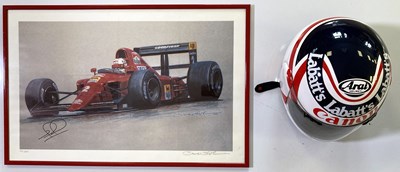 Lot 16 - NIGEL MANSELL - SIGNED LIMITED EDITION PRINT AND REPRODUCTION HELMET.