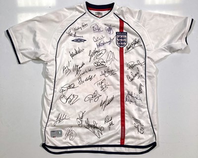 Lot 38 - A SIGNED ENGLAND LEGENDS  FOOTBALL SHIRT.