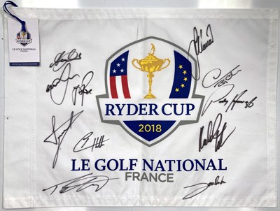 Lot 40 - GOLF MEMORABLIA - MULTI SIGNED RYDER CUP FLAG.