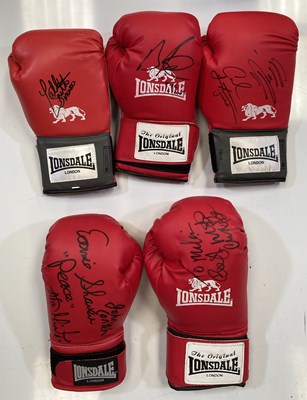 Lot 45 - SIGNED BOXING GLOVES - BELT HOLDERS / WORLD CHAMPS.