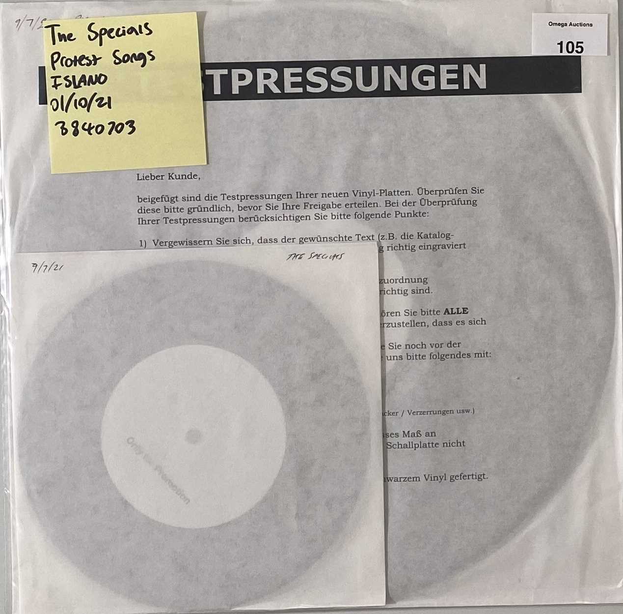 Lot 105 - THE SPECIALS - PROTEST SONGS LP/7" (2021 - ISLAND 3840703)