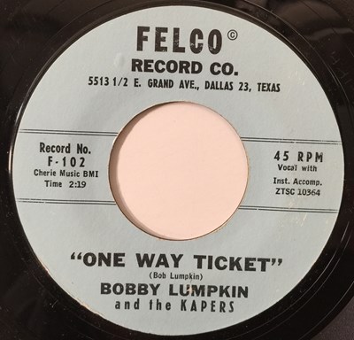 Lot 102 - BOBBY LUMPKIN - ONE WAY TICKET/ YOU CONSCIENCE 7" (ROCKABILLY - FELCO F-102)